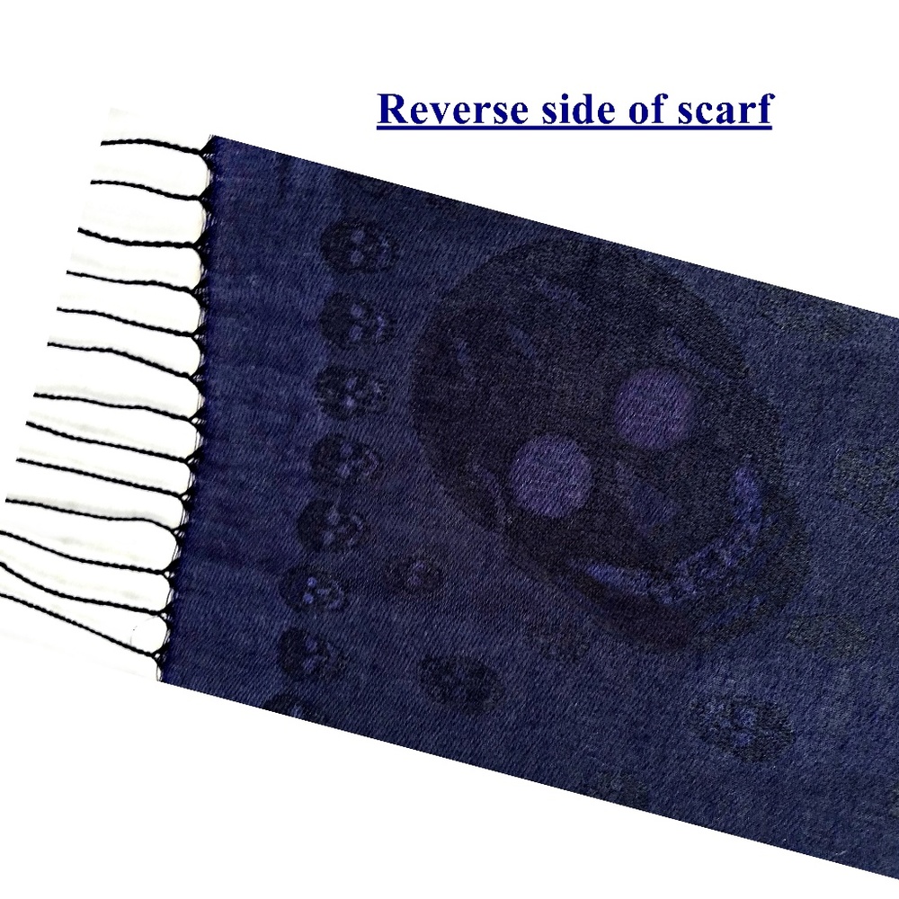 Pashmina Scarf - Skull Design - Gothic Blue - Picture 3 of 6